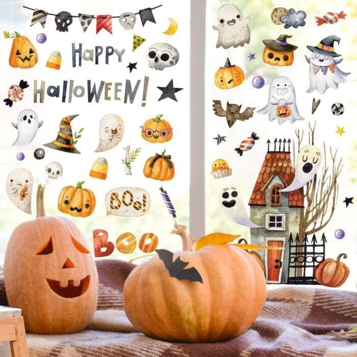 1730312439 Whaline 6 Sheets Halloween Window Clings Watercolor Haunted