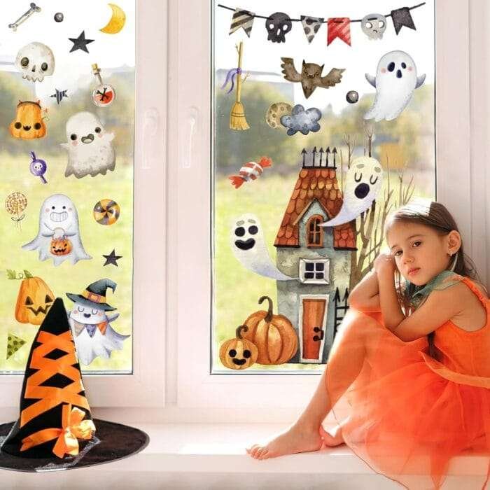 1730312443 Whaline 6 Sheets Halloween Window Clings Watercolor Haunted