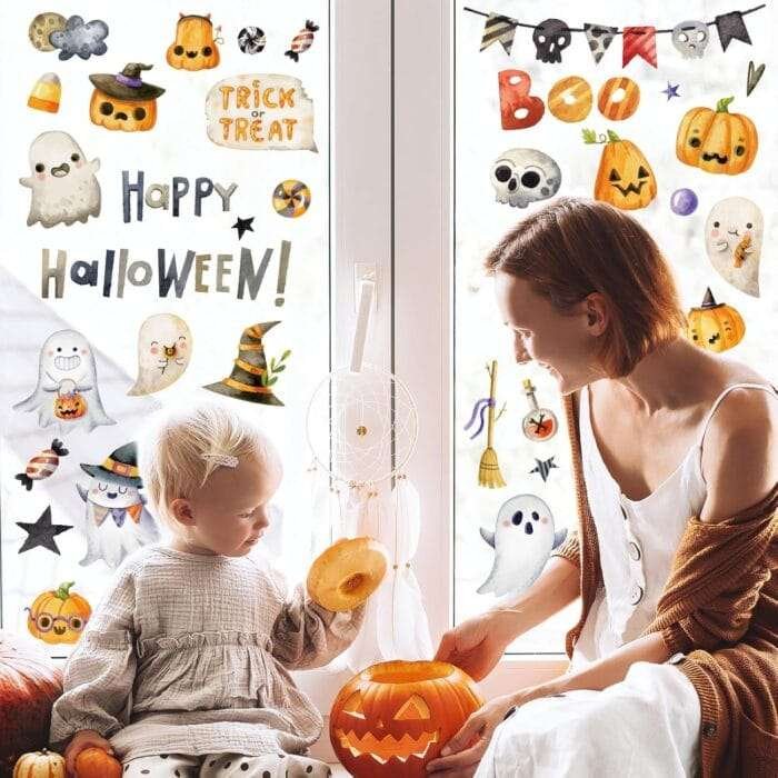 1730312447 Whaline 6 Sheets Halloween Window Clings Watercolor Haunted