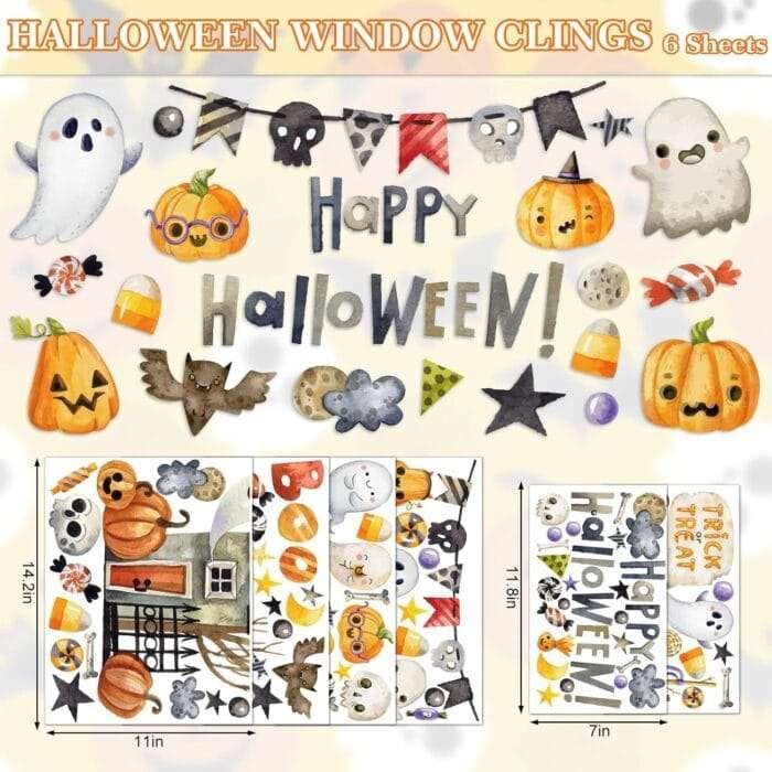 1730312450 Whaline 6 Sheets Halloween Window Clings Watercolor Haunted