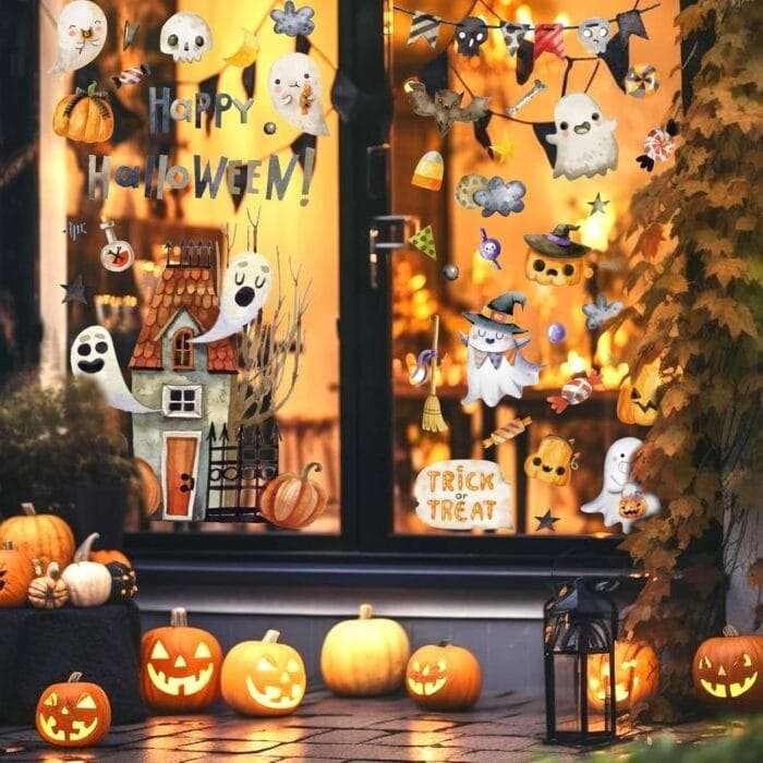 1730312454 Whaline 6 Sheets Halloween Window Clings Watercolor Haunted