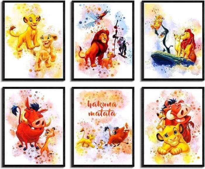 IVYILA Lion King Poster Simba Watercolor Prints Wall Art Dec