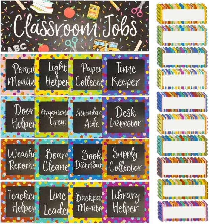 Juvale 67 Piece Bright Classroom Job Chart Set with Name Tag