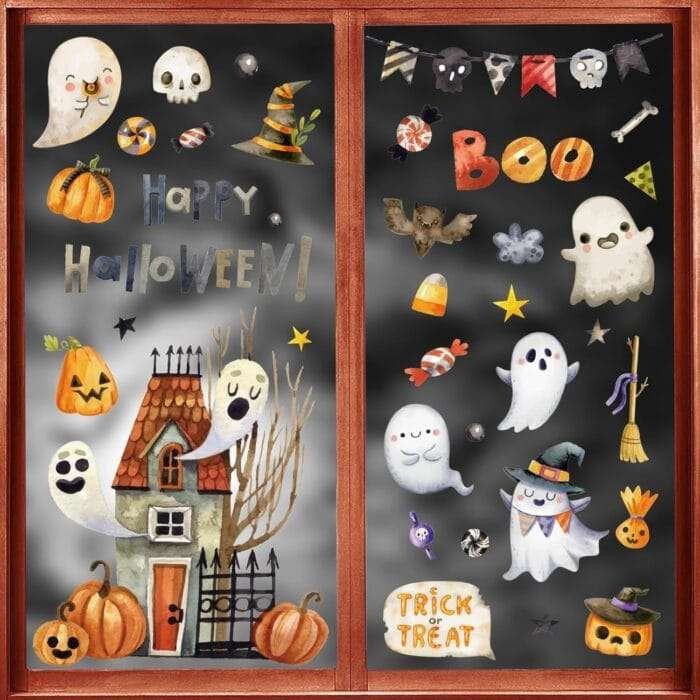 Whaline 6 Sheets Halloween Window Clings Watercolor Haunted