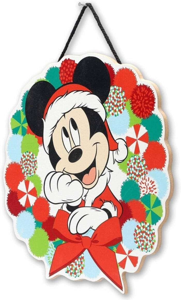 1732986830 Disney Mickey Mouse Holiday Wreath Hanging Wood Wall Decor