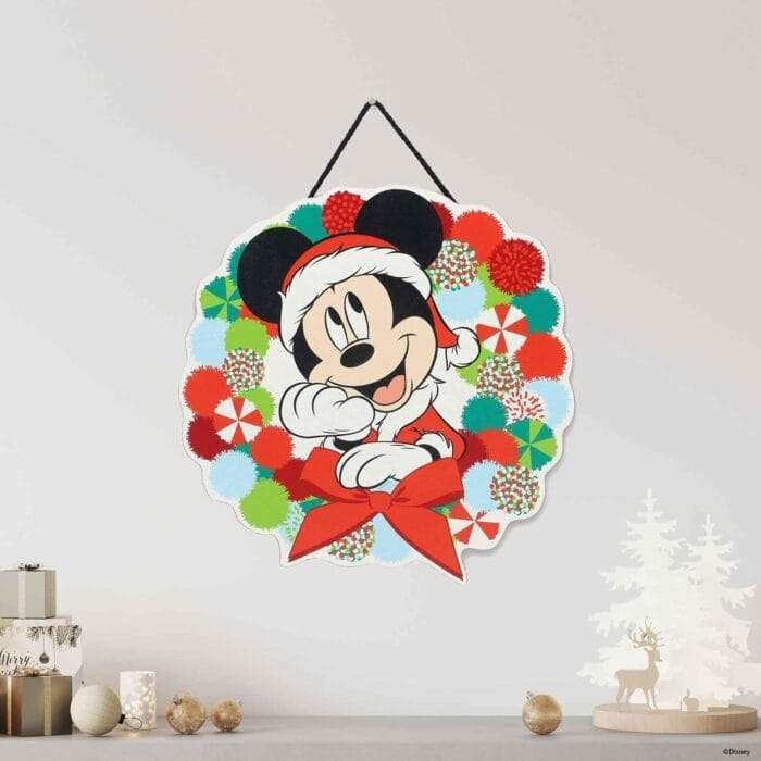 1732986838 Disney Mickey Mouse Holiday Wreath Hanging Wood Wall Decor