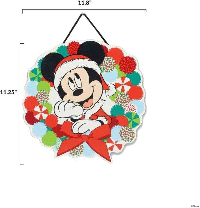 1732986841 Disney Mickey Mouse Holiday Wreath Hanging Wood Wall Decor